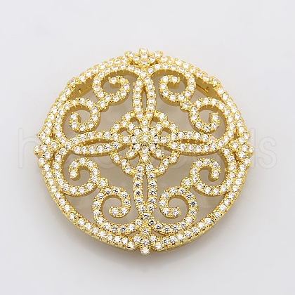 Filigree Flat Round Brass Micro Pave Cubic Zirconia Cabochons ZIRC-P005-03G-NR-1