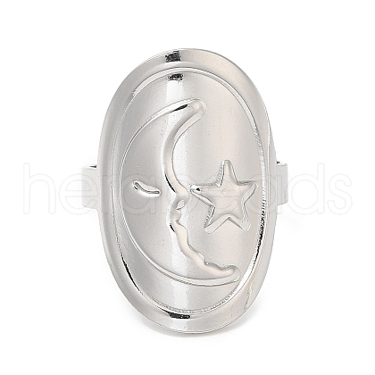 Non-Tarnish 304 Stainless Steel Moon with Star Open Cuff Ring for Women RJEW-M149-29P-1