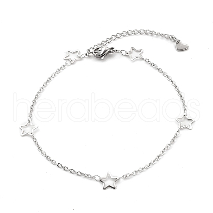 304 Stainless Steel Cable Chain Anklets AJEW-H104-06P-1