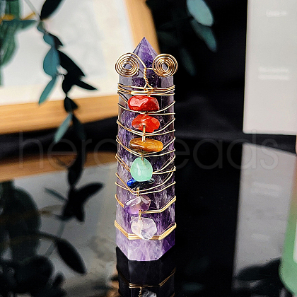 Chakra Natural Amethyst Pointed Prism Bar Home Display Decorations G-PW0007-110G-1