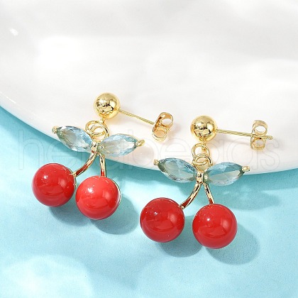 Cherry Brass Cubic Zirconia Dangle Stud Earrings EJEW-Q036-04G-1