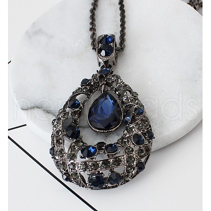 Teardrop Alloy Glass Pendant Long Necklaces for Women FS-WGF02AC-01-1