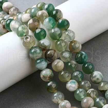 Natural Green Cherry Blossom Agate Beads Strands G-NH0061-A01-8mm-1