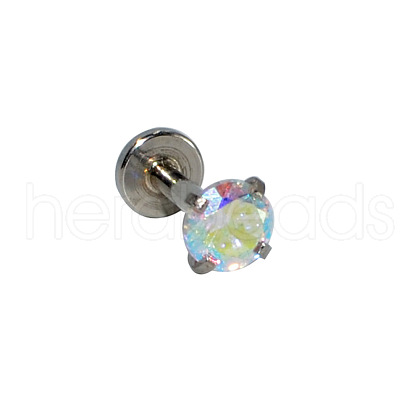 304 Stainless Steel Clear AB Cubic Zirconia Internally Threaded Labrets For Women Men WGF4990-22-1