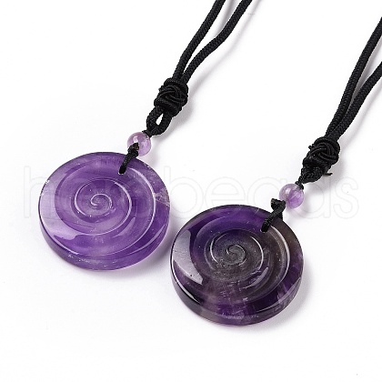 Adjustable Natural Amethyst Vortex Pendant Necklace with Nylon Cord for Women NJEW-L171-05B-1