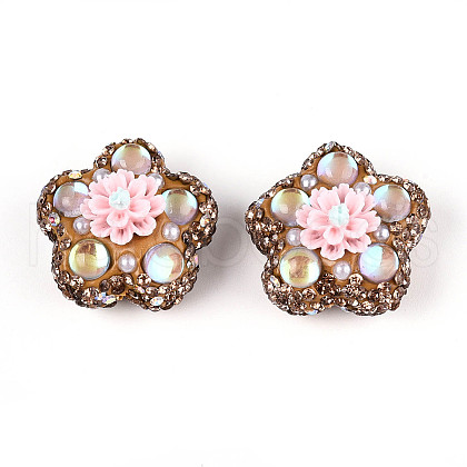 Flower Shape Polymer Clay Rhinestone Beads CLAY-U023-01C-1