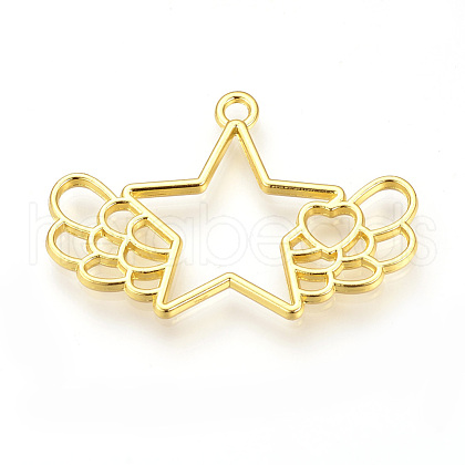 Rack Plating Alloy Open Back Bezel Pendants PALLOY-R099-12G-FF-1
