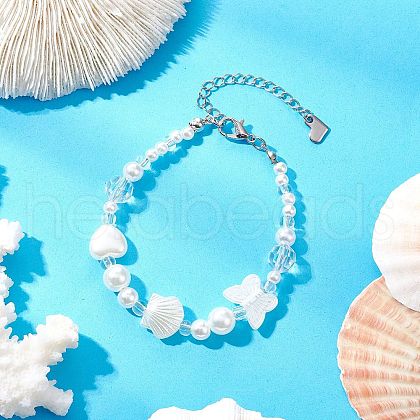 ABS Plastic Imitation Pearl Beaded Bracelets for Women BJEW-JB11872-03-1