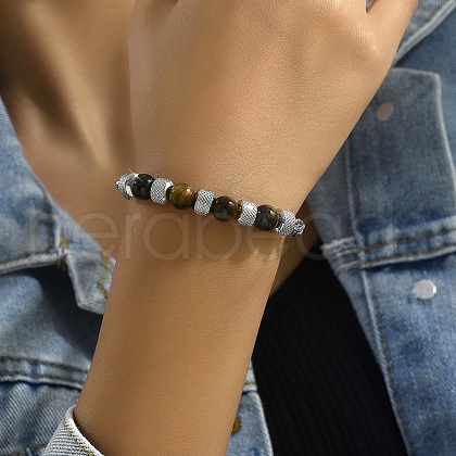 Natural Tiger Eye Beads Link Bracelets YW5979-1-1