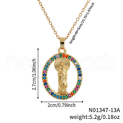 Elegant Vintage Brass Pave Cubic Zirconia Virgin Mary Religion Pendant Necklaces JB8596-1-1