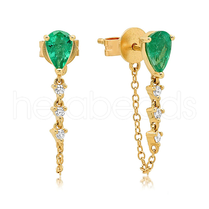 S925 Sterling Silver Cubic Zirconia Teardrop Tassel Stud Earrings MO8929-1-1