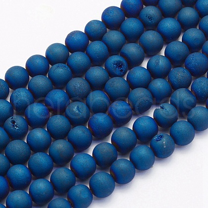 Electroplate Natural Druzy Agate Beads Strands X-G-G708-6mm-03-1