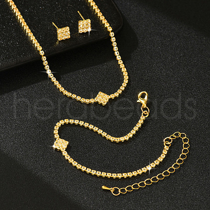 Brass Rhinestone Bracelets & Stud Earrings & Pendant Necklaces Sets FS-WG2806F-02-1