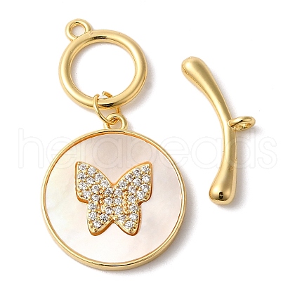 Brass Micro Pave Clear Cubic Zirconia Toggle Clasps KK-N254-92G-1