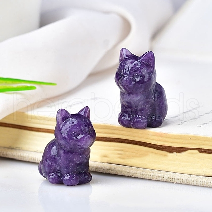 Natural Lepidolite Carved Healing Cat Figurines PW-WG98432-07-1