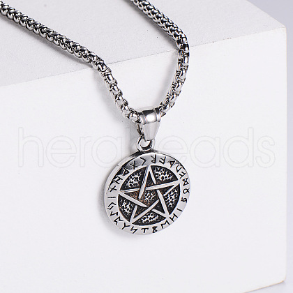 Retro Minimalist Fashion Stainless Steel Arab Rune Nordic Viking Punk Star Pendant Necklaces HG8387-2-1