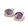 Brass Pave Natural Amethyst Faceted Flat Round Connector Charms G-U028-04G-03-2