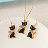 Cat Shape Zinc Alloy Enamel Pendant Necklaces & Dangle Earrings Sets FS-WG2319B-01-2