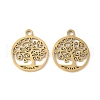 304 Stainless Steel Flat Round with Laser Cut Tree of Life Charms STAS-L022-512G-1