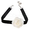 3D Rose Polyester Band Choker Necklaces with Alloy End Chains FS-WGA9896-04-2