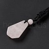 Natural Rose Quartz Hexagon Pendant Necklace with Nylon Cord NJEW-G094-A02-4