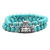 2Pcs Synthetic Turquoise Stretch Bracelet Sets for Women Men IX3190-9-1