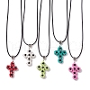 Glass Seed Beads & Synthetic Blue Goldstone Beaded Cross Pendant Necklaces NJEW-MZ00103-2