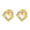 Heart with Butterfly Brass Micro Pave Clear Cubic Zirconia Stud Earrings EJEW-D305-01G-3