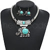 Elephant Alloy Resin Pendant Necklaces & Dangle Earrings Sets FS-WG854C5-02-2