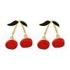 Cherry Brass Enamel Dangle Stud Earrings EJEW-U062-02A-G-4