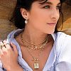 Brass Micro Pave Clear Cubic Zirconia 3 Layered Star & Rectangle with Rose Pendant Necklaces for Women FS-WG2F54E-01-3