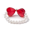 Heart Bowknot Transparent Glass & Shell Pearl Beaded Finger Rings RJEW-TA00123-4
