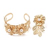 Flower Alloy Cuff Bangle & Ring Sets for Women SJEW-C005-04G-3