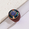 Flat Round Wood & Resin & Natural Sodalite Finger Rings FS-WG75D49-04-3