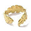 PVD Vacuum Plating 201 Stainless Steel Feather Open Cuff Rings for Women RJEW-C092-34G-3