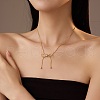 304 Stainless Steel Bowknot Pendant Snake Chain Necklaces for Women NJEW-R014-01G-1