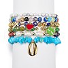 6Pcs 6 Style Natural Mixed Gemstone & Pearl & Glass Beaded Stretch Bracelets Set BJEW-JB08876-1