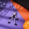 Halloween Theme Skeleton Glass Seed Beaded & Natural Black Onyx(Dyed & Heated) & Skull Dyed Synthetic Turquoise Pendant Necklaces NJEW-MZ00117-06-1