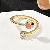 Flower Brass Micro Pave Cubic Zirconia Cuff Rings RJEW-A069-02A-G-2