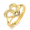Heart with Letter Rack Plating Brass Micro Pave Clear Cubic Zirconia Adjustable Rings for Women RJEW-I105-01G-S-1