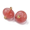 Cherry Quartz Glass Saucer Charms with Rack Plating Golden Tone Brass Bails KK-B103-17B-10-1-2
