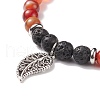 Natural Dragon Veins Agate & Lava Rock Stretch Bracelet with Alloy Leaf Charm BJEW-JB08651-5