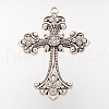 Alloy Rhinestone Cross Big Gothic Pendants X-ALRI-1475-RS-2