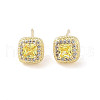 Square Brass Micro Pave Clear Cubic Zirconia Stud Earrings with Glass for Women EJEW-L285-005G-1