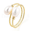 Mother's Day Jewellery Natural Pearl Beaded Wrapped Cuff Ring RJEW-T026-04G-1