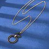 304 Stainless Steel Jet Rhinestone Double Rings Pendant Necklaces NJEW-V001-04G-1