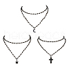 FIBLOOM 3 Set 3 Style Moon & Cross & Star Pendant Necklaces Set NJEW-FI0001-14-1