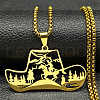 304 Stainless Steel Hollow Cowboy Hat Pendant Necklaces NJEW-H065-27G-1