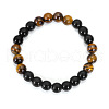 Natural Black Stone & Tiger Eye Round Beaded Stretch Bracelets for Men Women FS-WG54ED5-01-2
