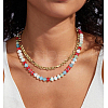 Bohemian Style Natural Aquamarine Rondelle Beaded Pendant Necklaces for Women FS-WG34FBA-03-1